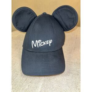 Disney Mickey Mouse w/ Ears Black Snap-Back Adult Hat Baseball Cap